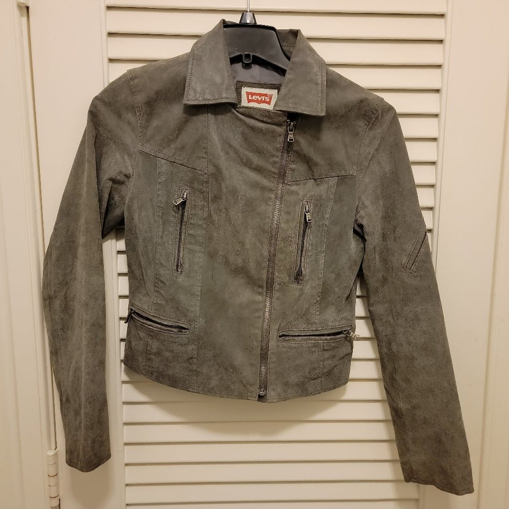LEVI'S Suede Leather Jacket Grey Women's Sz Small Motorcycle Style Jacket